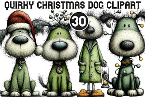Quirky Christmas Dog Clipart, an Illustration by Black Bird Studio