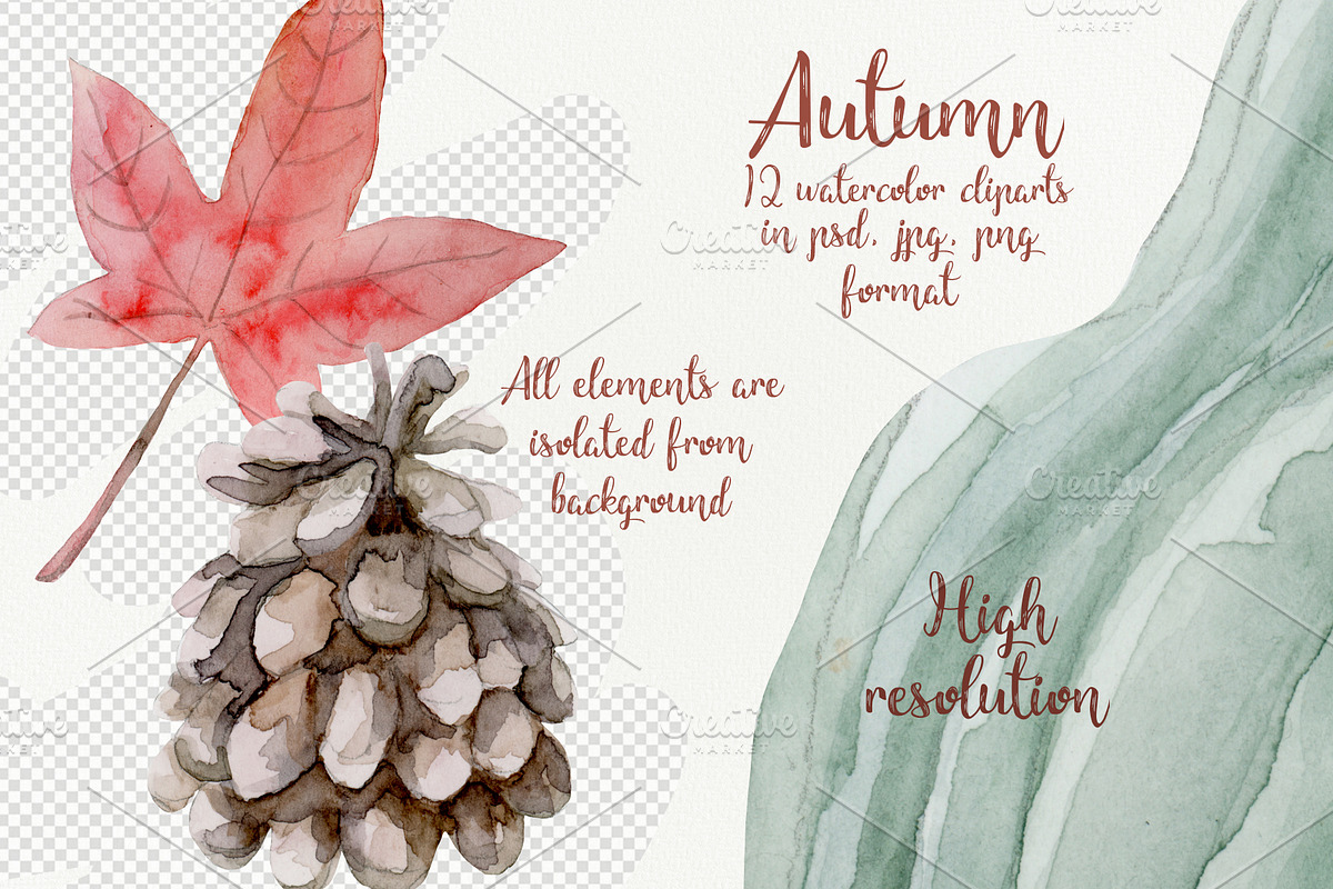Autumn wibes watercolor set, an Illustration by My watercolor shop (Photo 2 of 4)