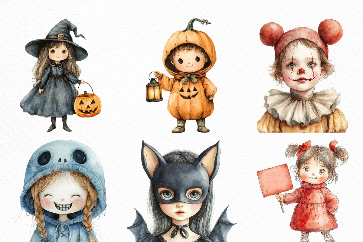 Vintage Halloween Children Clipart, an Illustration by Craft Nest (Photo 4 of 6)