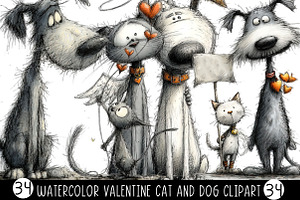 Watercolor Valentine Cat and Dog, an Illustration by Designking
