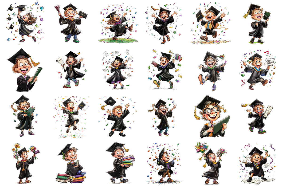 Whimsical Graduation Kids Clipart, a Person Illustration by designcity5 (Photo 2 of 5)