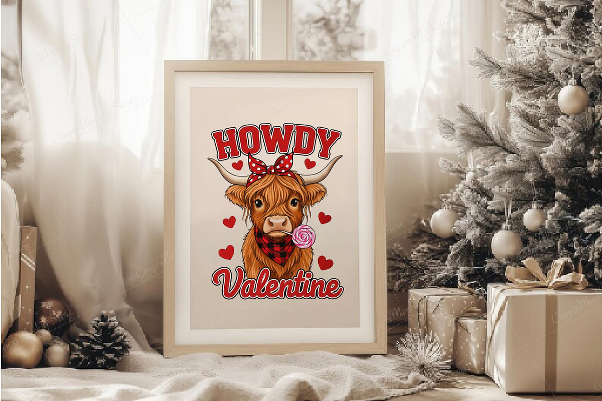 Howdy Valentine Highland Cow Cute, an Illustration by DreamArtGraphic (Photo 2 of 6)