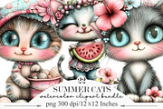 Whimsical Summer Cats Clipart, an Illustration by Designking (Thumbnail 1 of 4)