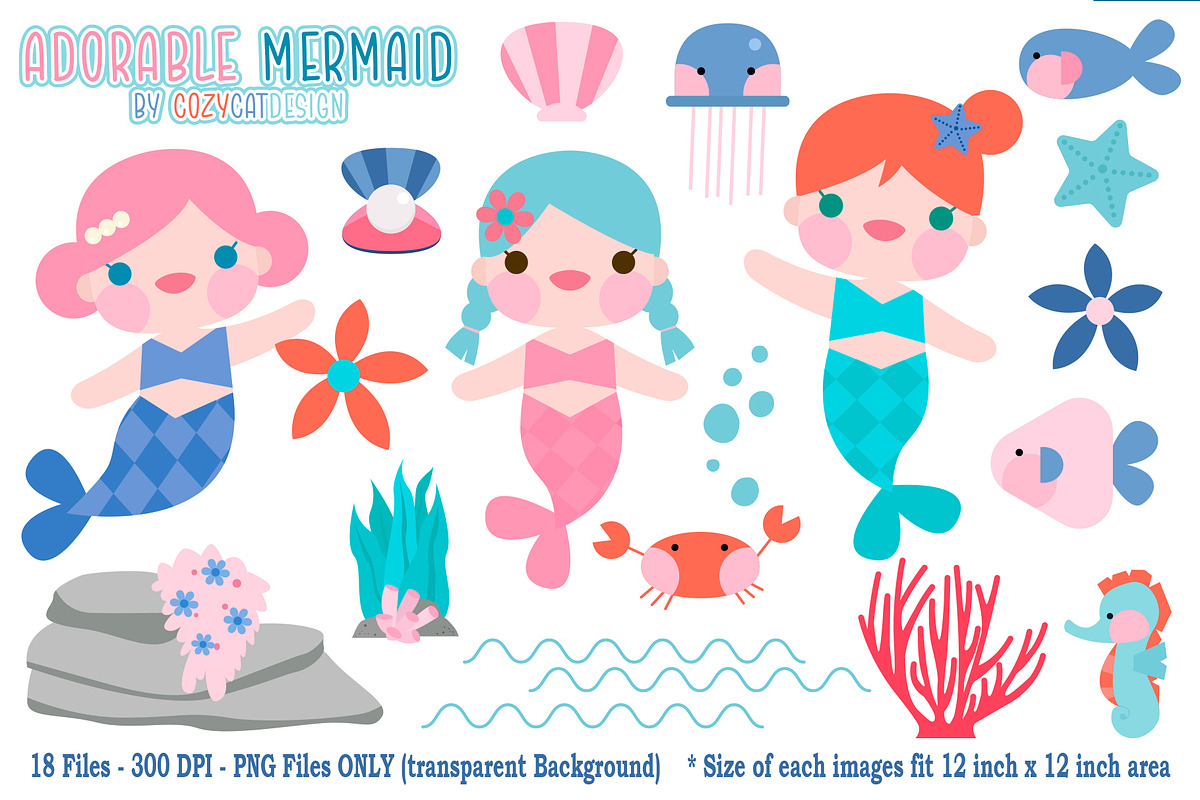 Adorale Mermaid Clipart, an Object Graphic by Cozy Cat Design (Photo 1 of 3)