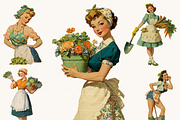 Retro Gardening Pinup Girl Clipart, a Person Illustration by BusyDaydesign (Thumbnail 6 of 9)