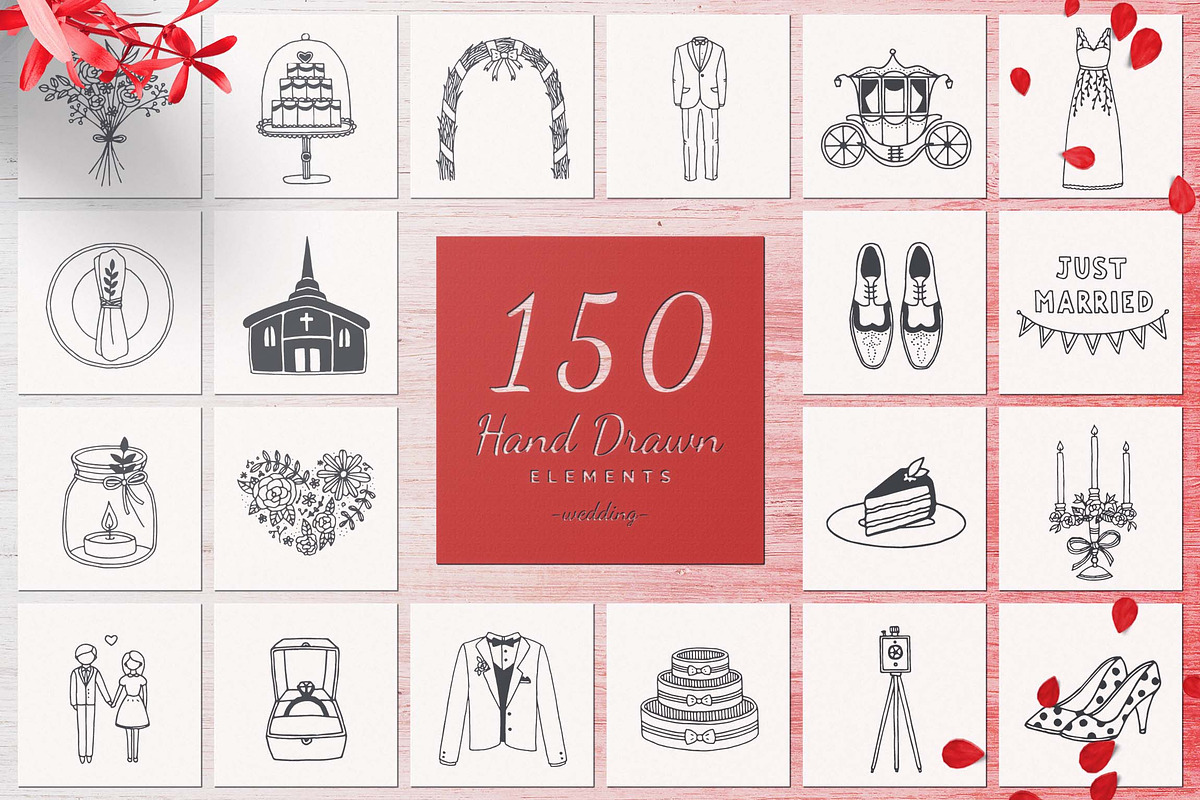 150 Hand Drawn Elements -Wedding-, a Decorative Illustration by Michael Rayback Design (Photo 1 of 11)