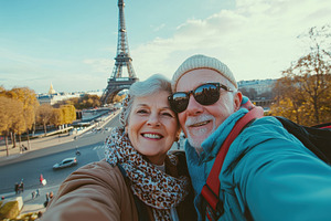 Older couple poses for a selfie, a Photo by Pavel_design