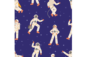 Cartoon astronauts seamless pattern, a Technology Illustration by Valerie Bodnar