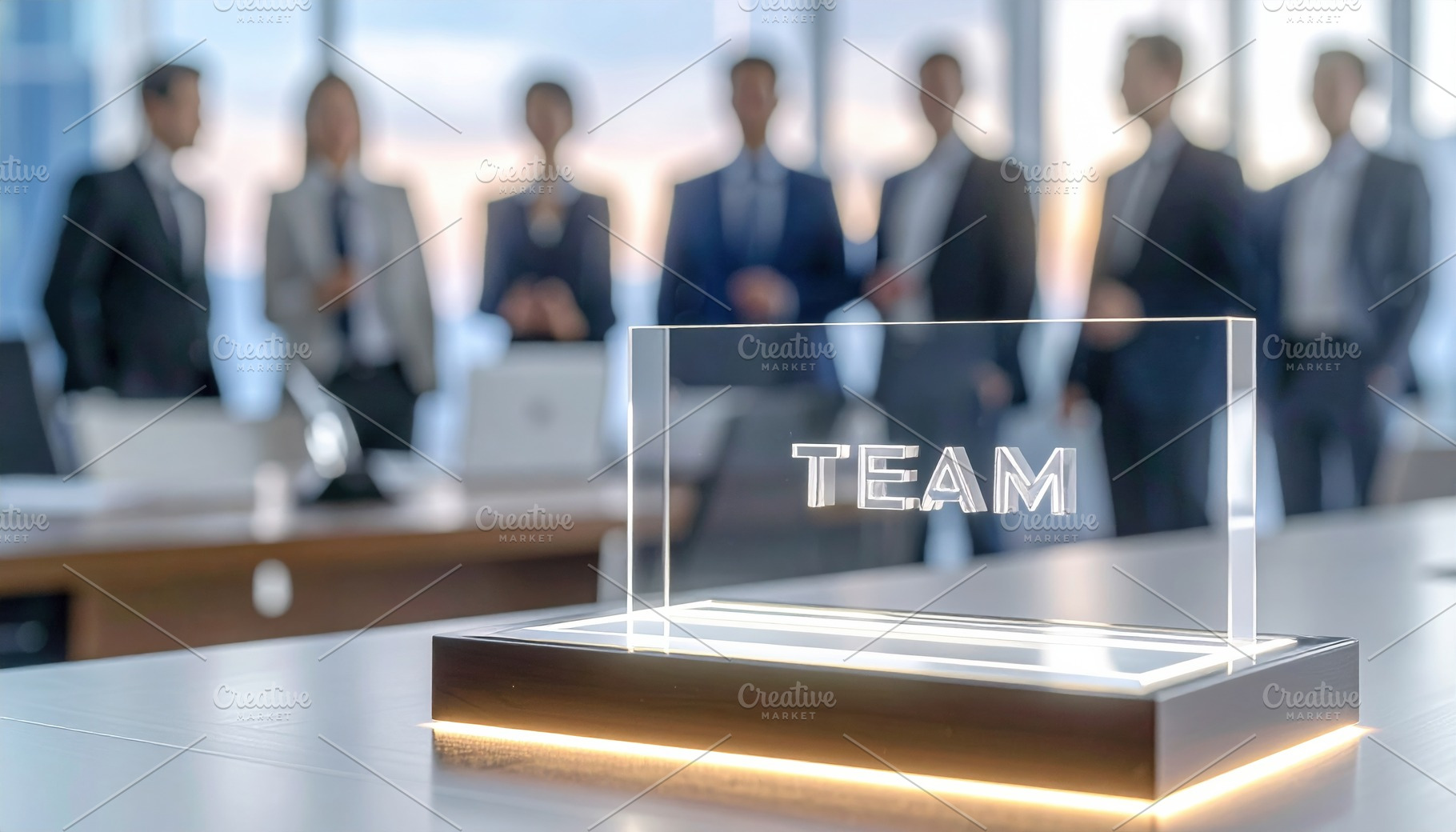 Transparent block with team word in corporate office, a Business Photo by Igor Tichonow