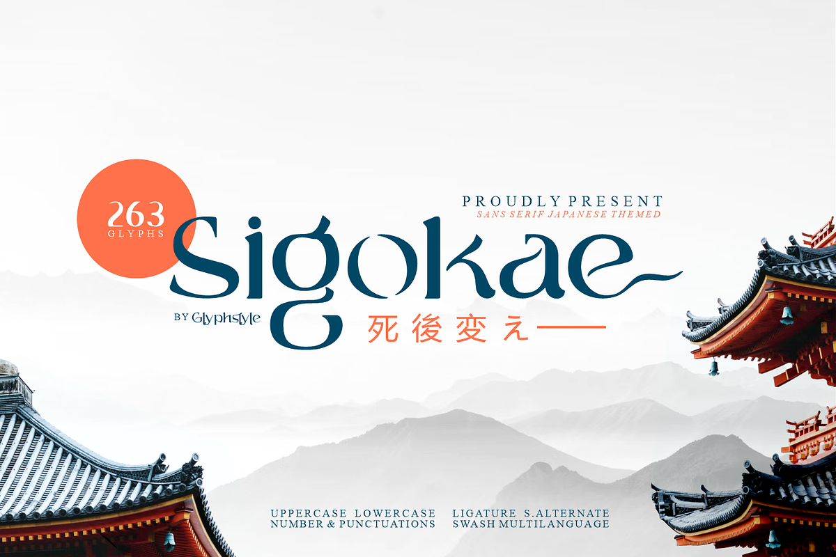 Sigokae Sans Serif Japanese Themed, a Sans Serif Font by Glyphstyle (Photo 1 of 7)