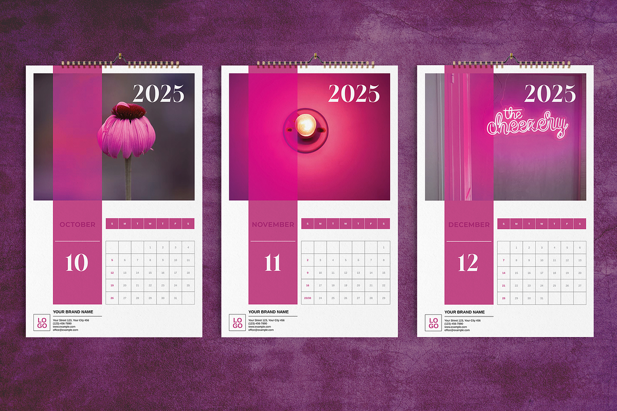 Magenta Wall Calendar 2025 Template, a Stationery Template by Boris Cupac (Photo 4 of 5)