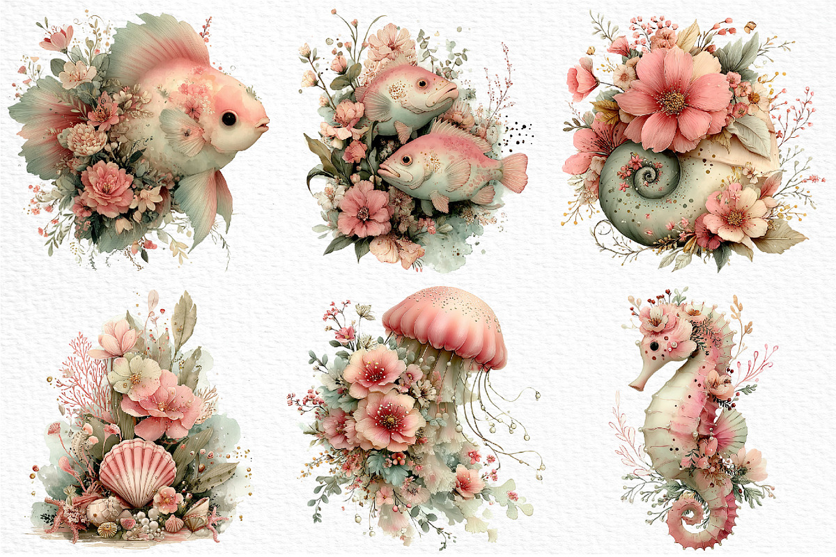 Whimsical Floral Undersea Clipart, a Seasonal Illustration by Craft Nest (Photo 4 of 10)