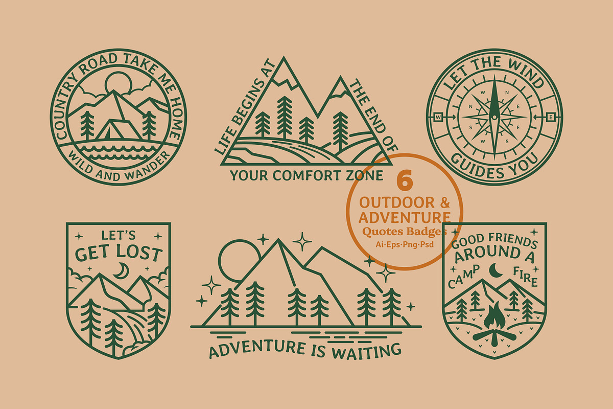 Outdoor Adventure Quotes Badges, a Branding & Logo Template by Dordar.Lab (Photo 1 of 5)
