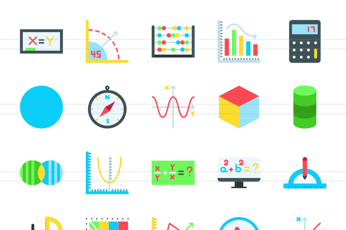 50 Math Symbols Flat Icons, an Icon by IconBunny | Creative Market