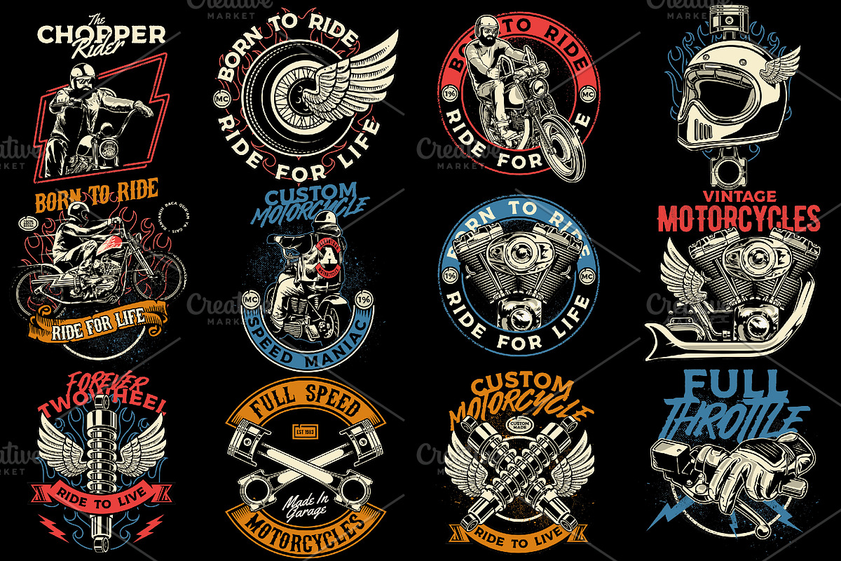 Vintage Motorcycle illustration pack, an Illustration by The BolzStudio (Photo 2 of 8)