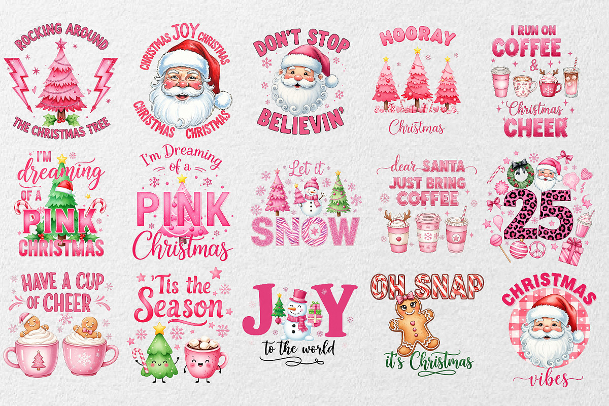 Pink Christmas Bundle, an Illustration by DreamCafeArt (Photo 2 of 8)