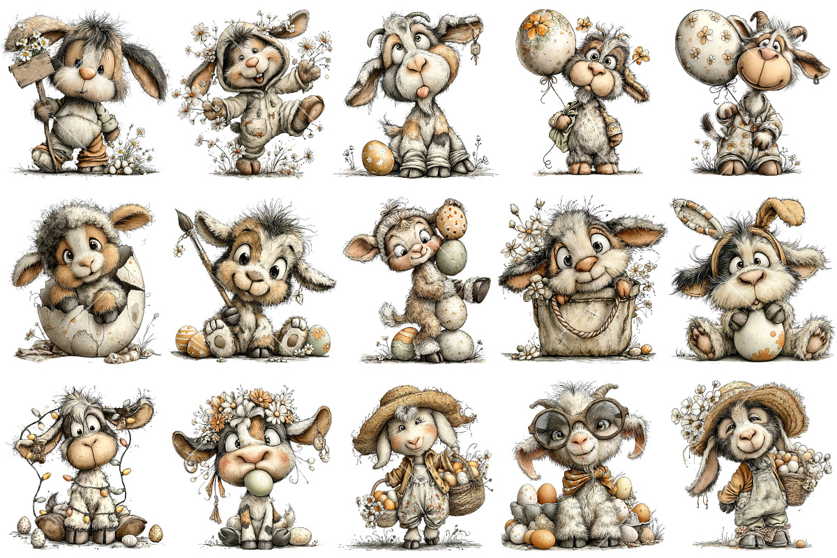 Whimsical Easter Goat Clipart, an Illustration by OK Design (Photo 3 of 6)