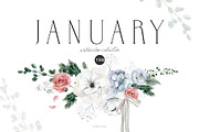 JANUARY Watercolor Winter Set, a Seasonal Illustration by Kaleriia (Thumbnail 1 of 15)