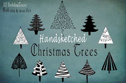 Handsketched Holiday Christmas Trees