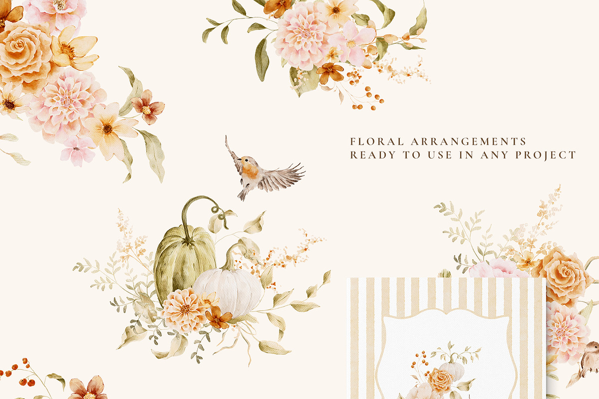 Autumn Watercolor Florals & Pumpkins, a Seasonal Illustration by Altea Design Studio (Photo 4 of 21)