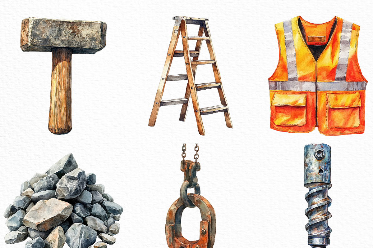 Watercolor Construction Clipart, an Illustration by Craft Nest (Photo 3 of 6)