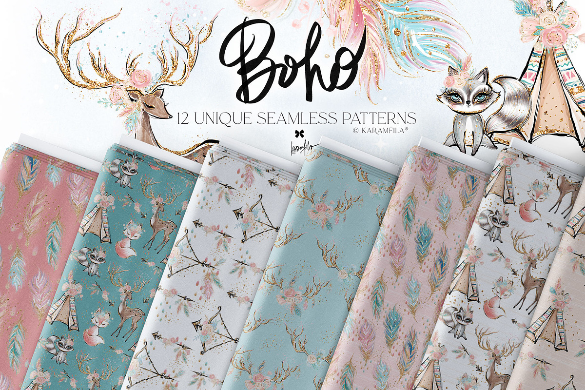 Boho Tribal Animal Seamless Patterns, a Pattern Graphic by KaramfilaS (Photo 1 of 19)
