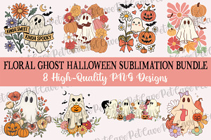 Floral Ghost Halloween PNG Bundle, a Graphic by Pet Cave