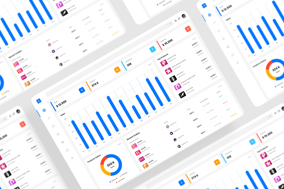 Management Dashboard UI Kit, an UI Kit Template by iDoodle Studio
