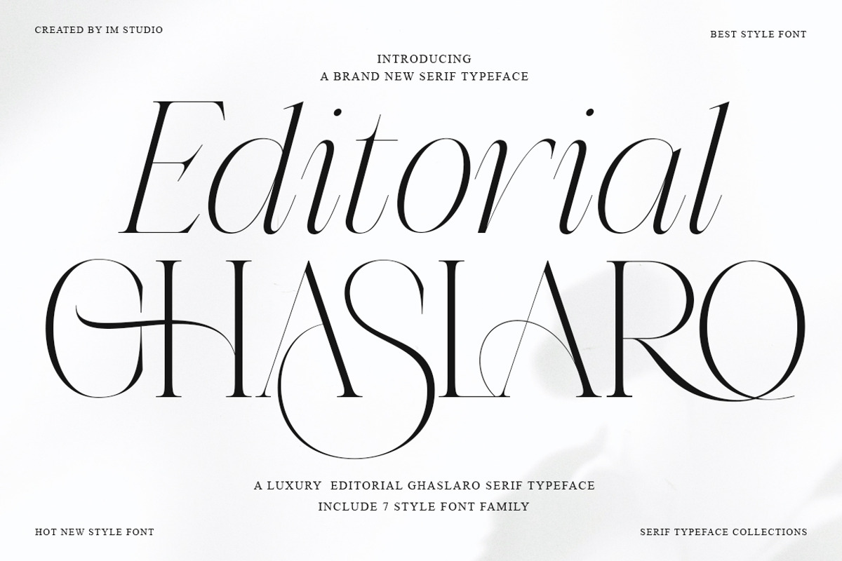Editorial Ghaslaro | 7 Font Style, a Serif Font by IM Studio (Photo 1 of 12)