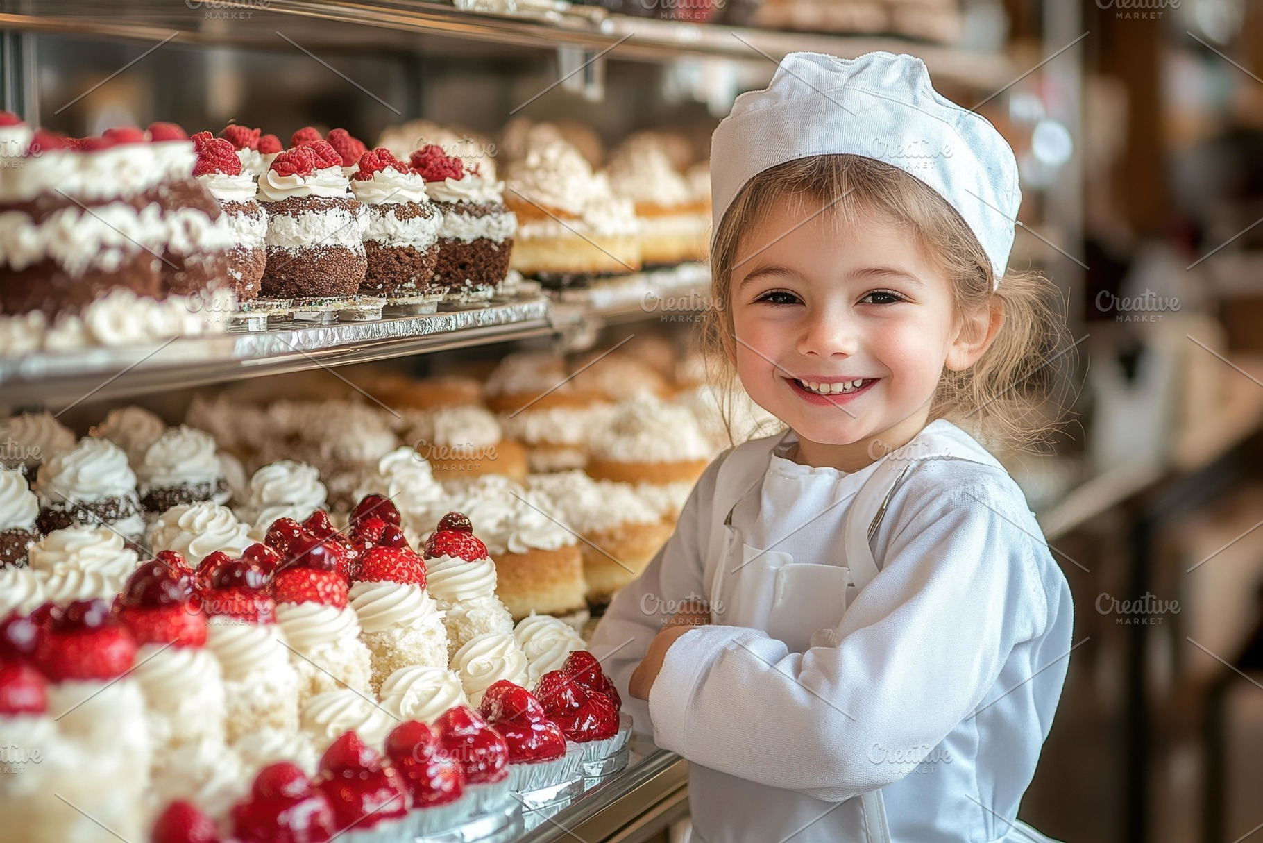 Young baker smiles proudly in front, a Photo by Tanuart