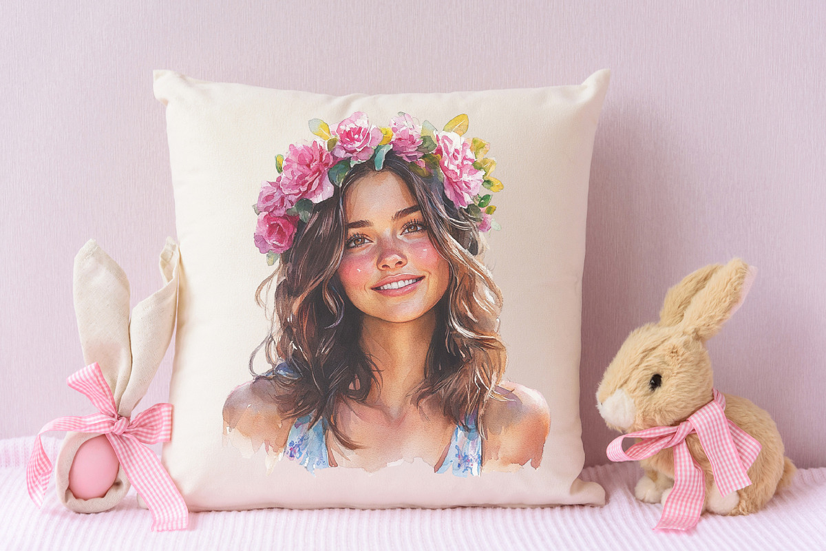 Pink Summer Woman Watercolor Clipart, an Illustration by RobertsArt (Photo 7 of 7)