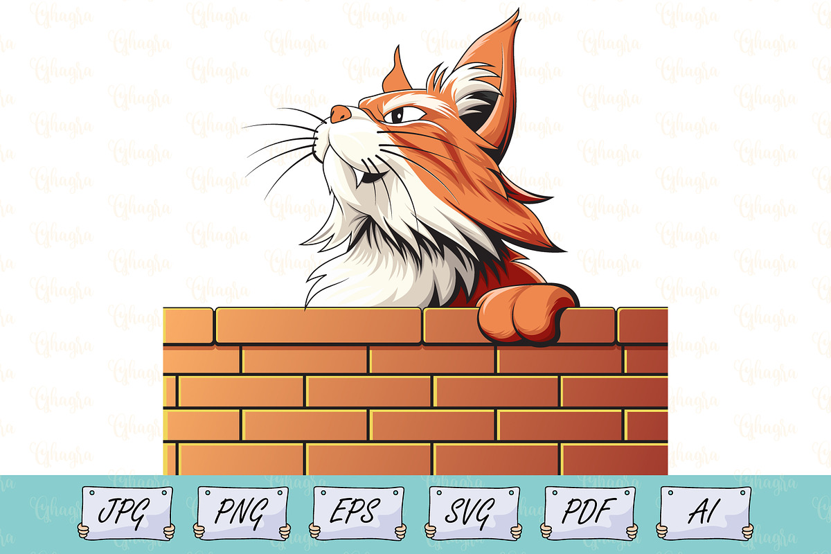 Fierce Fluffy Cat on Brick Wall SVG, an Animal Illustration by Ghagra (Photo 1 of 3)
