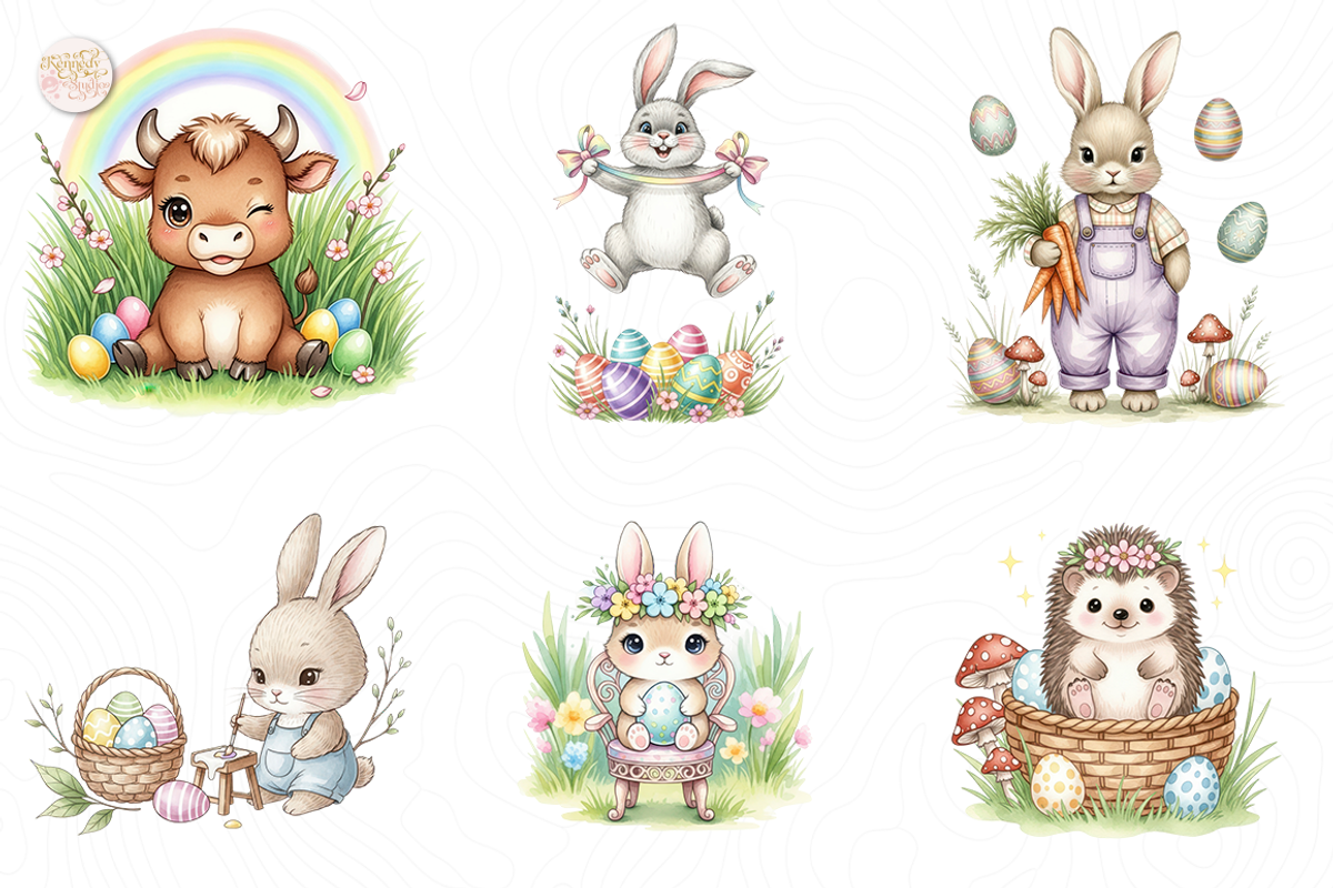 Pastel Retro Easter PNG Clipart Set,, an Animal Illustration by KennedyStudio (Photo 3 of 4)