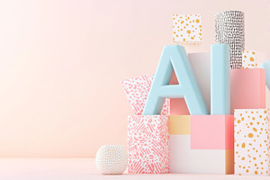 AI letters in pastel blocks with abstract patterns, ideal as a m, a Photo by Dvoevnore photos