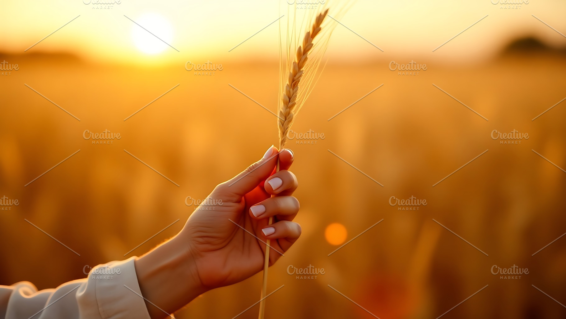 Hand holding wheat stalk in golden s, a Nature Photo by Artonix