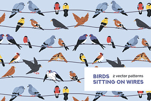 Birds sit on wires seamless patterns, a Pattern Graphic by Good Studio