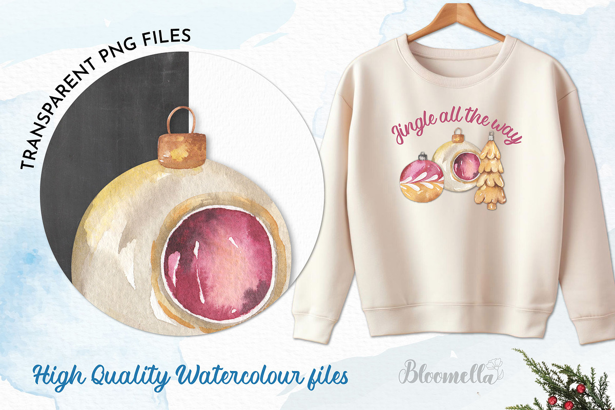 Christmas Decorations Watercolour, an Object Illustration by Bloomella (Photo 5 of 6)
