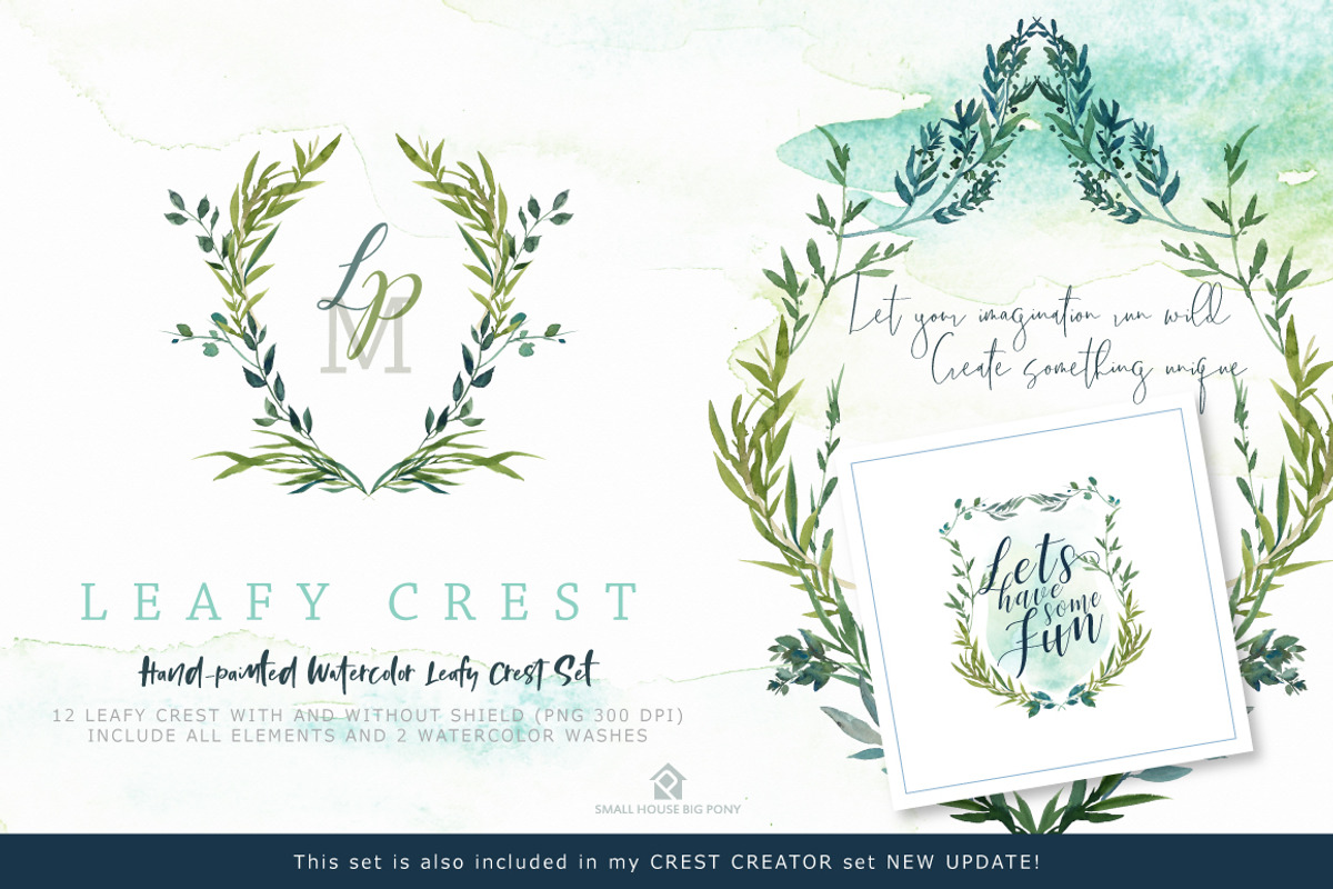 Leafy Crest - Watercolor Clip Art, a Graphic by SmallHouseBigPony (Photo 1 of 6)