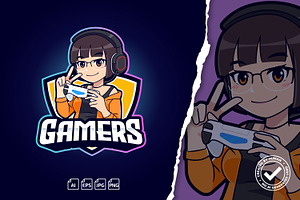Bob Hair Gamer Girl Logo, a Branding & Logo Template by tkzgraphic