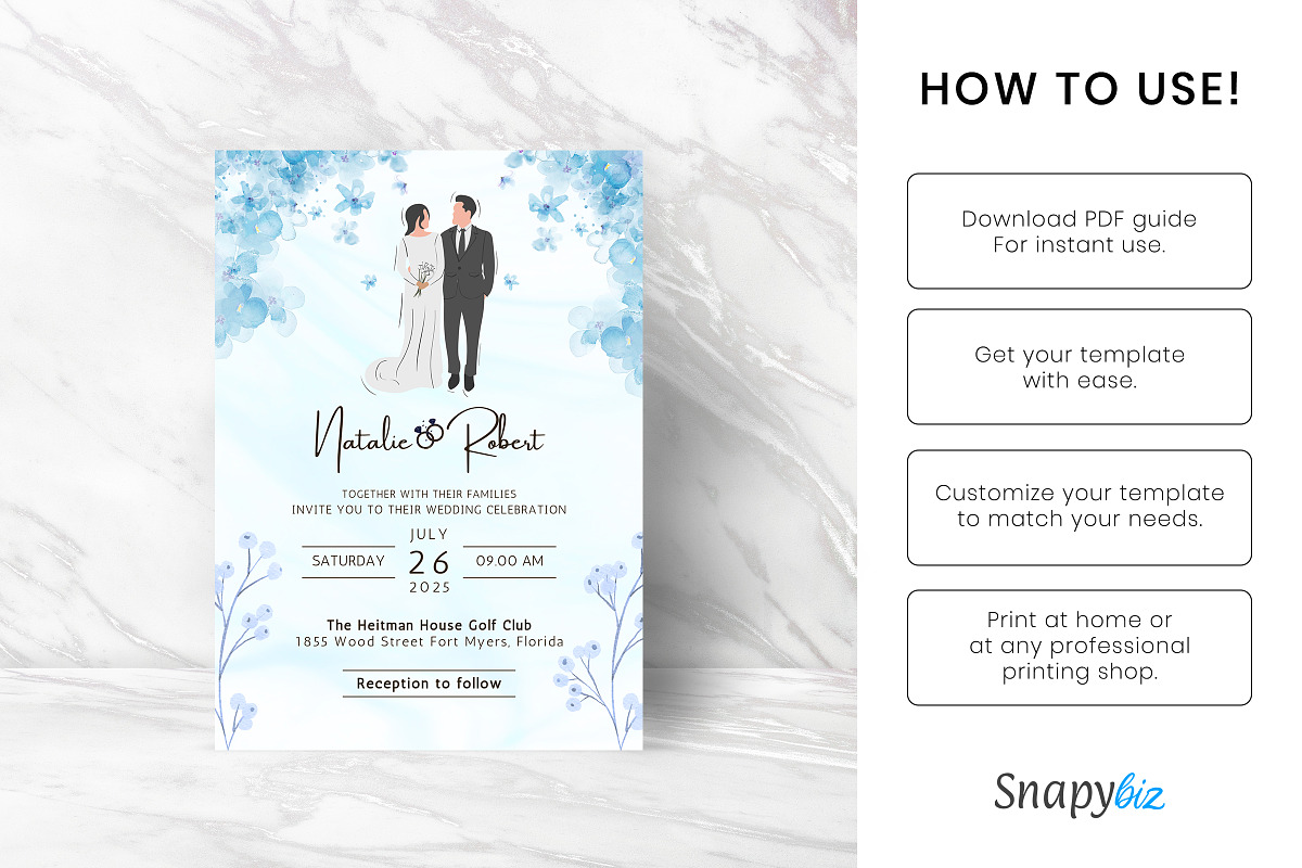 Navy Blue Wedding Invitation Temp, an Invitation Template by Snapybiz (Photo 6 of 10)
