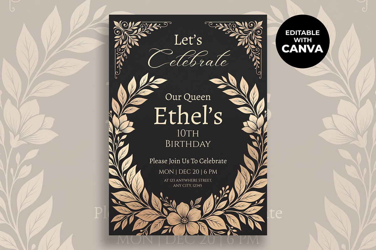 Elegant Birthday Canva Invitation, an Invitation Template by M9 Design (Photo 1 of 5)