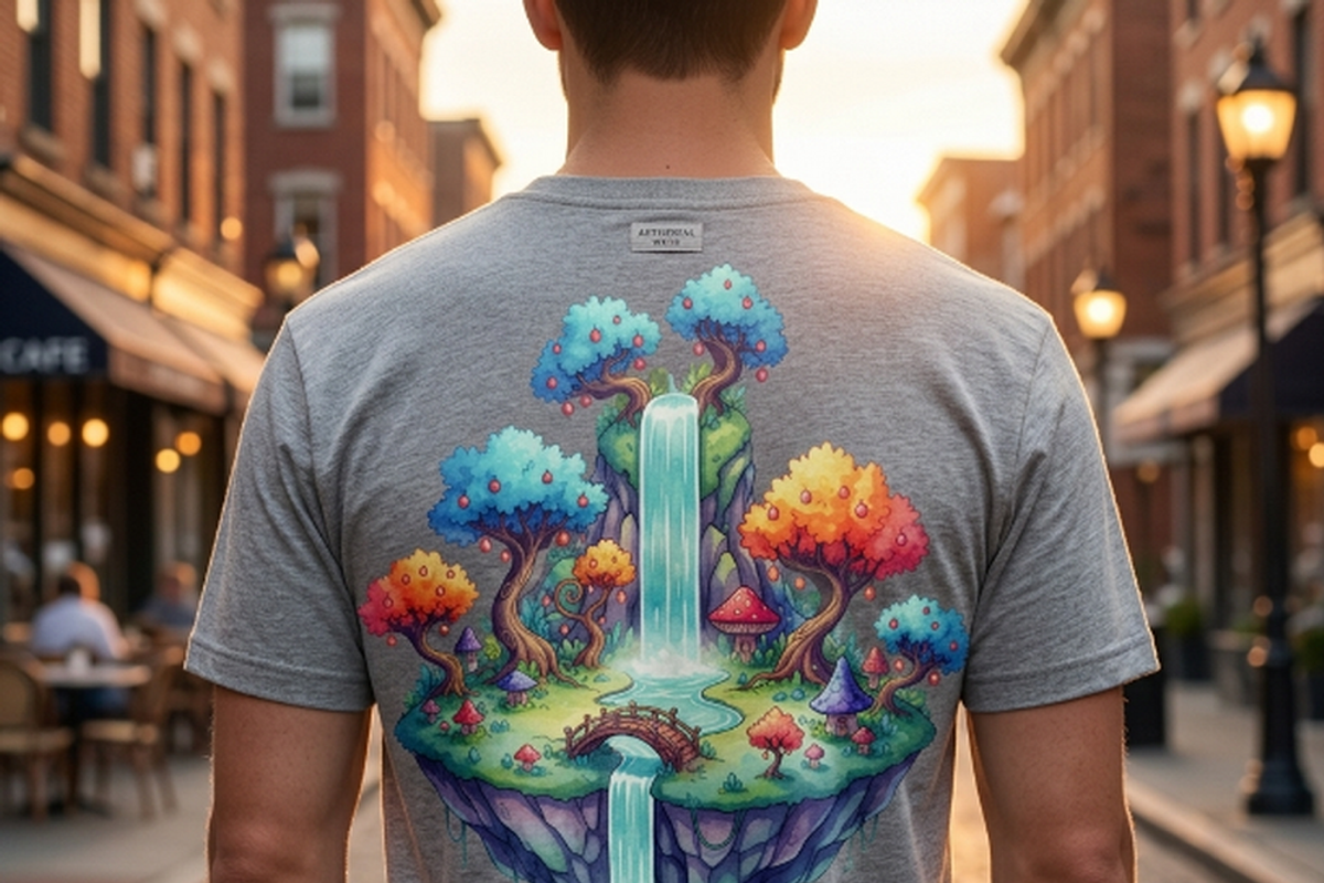 Fantasy Floating Island Art, a Shirt Mockup by Vector Stall (Photo 8 of 15)