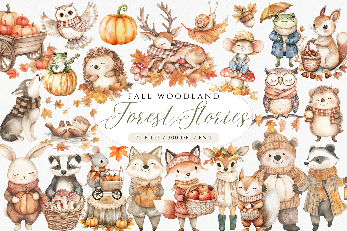 Whimsical Woodland Clipart Fall, an Animal Illustration by ClipArtCharm (Photo 1 of 6)