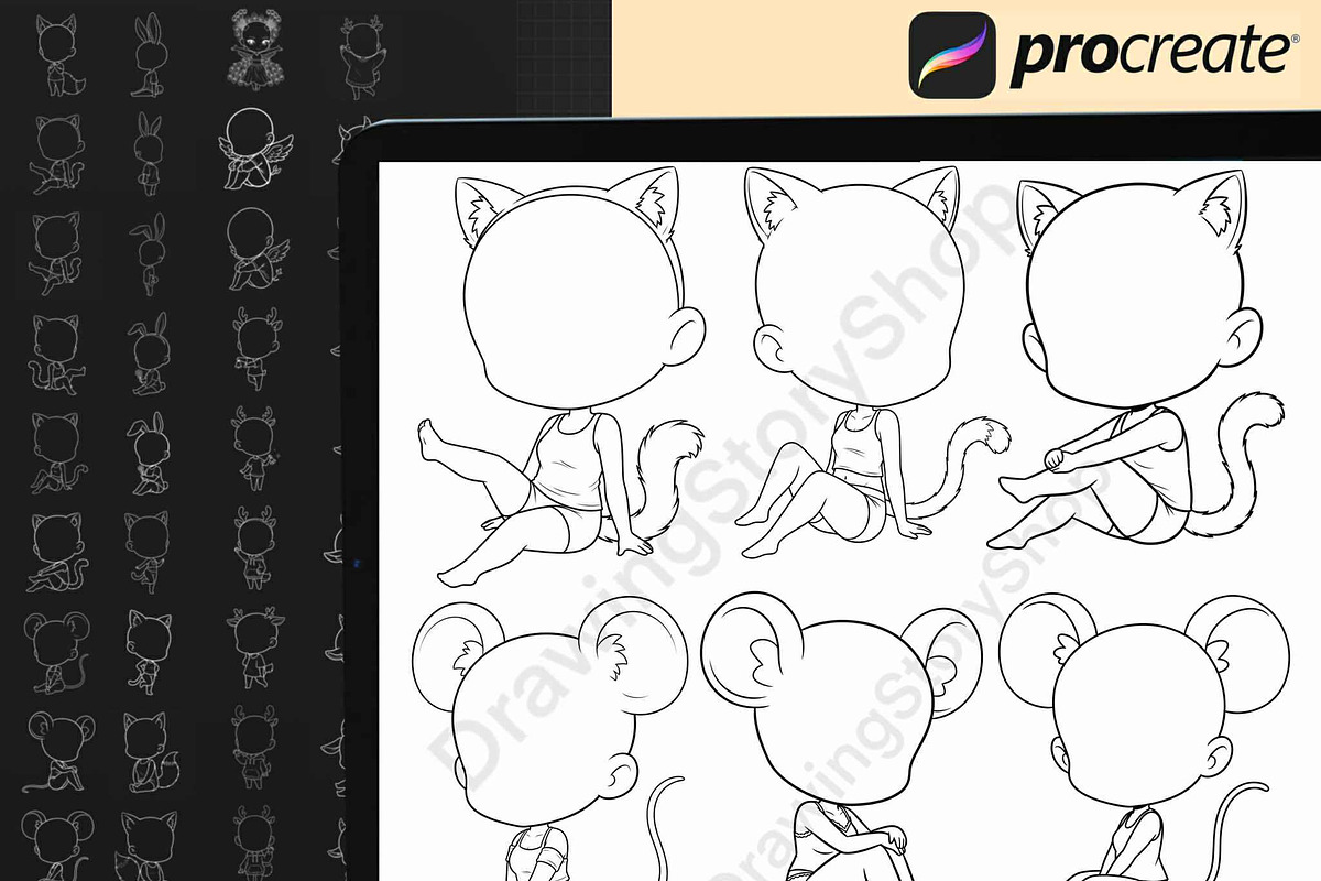 Procreate Chibi Girl Animal Stamps 2, a Brush Add-On by DrawingStoryShop (Photo 6 of 6)