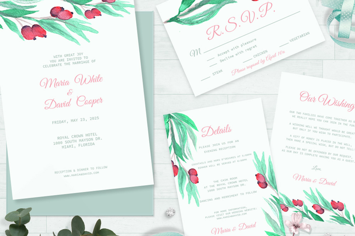 Rosehip Berry Watercolor Wedding Set, an Invitation Template by Love Design (Photo 11 of 12)