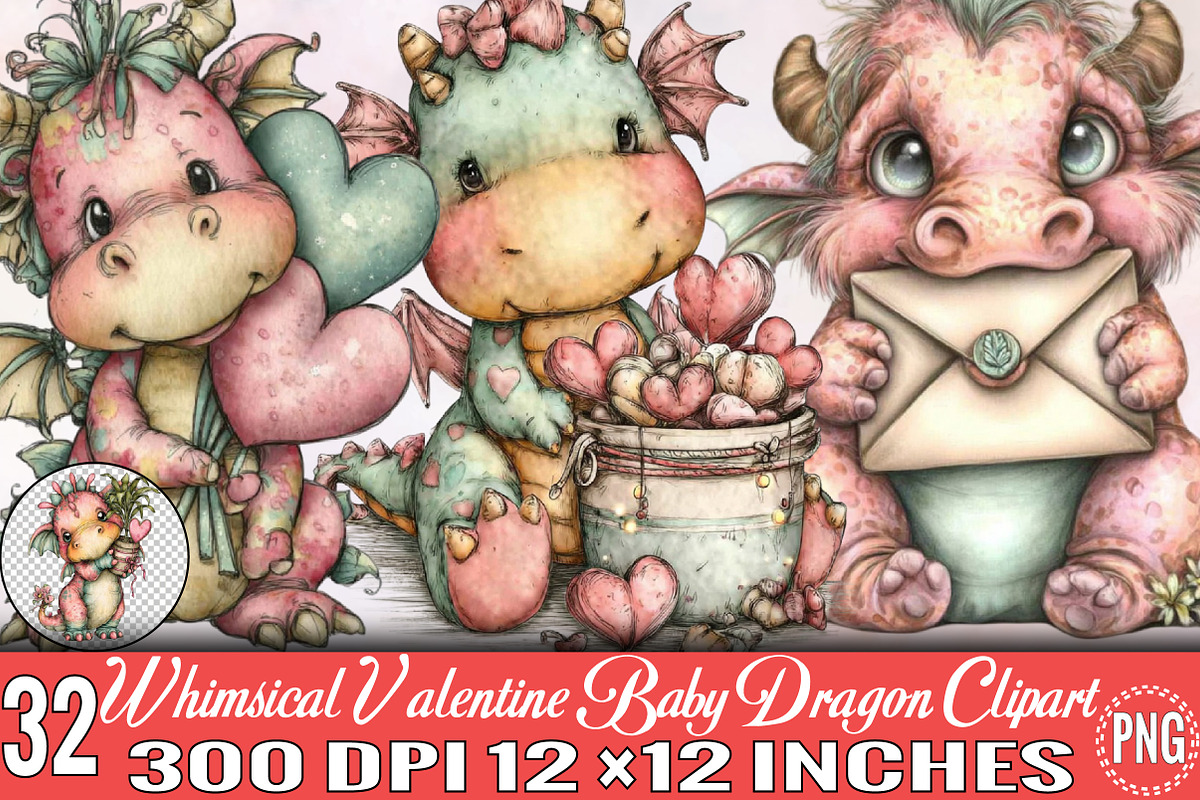 Whimsical Valentine Baby Dragon Clip, an Illustration by SVGArt (Photo 1 of 8)