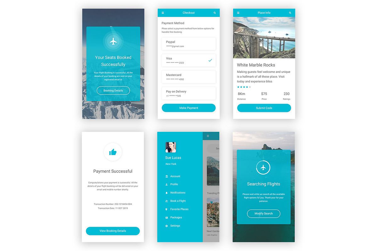 Travel & Flight Booking Adobe XD App, an UI Kit Template by themelove (Photo 9 of 16)