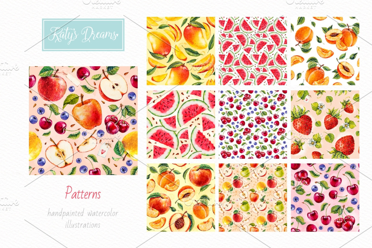 Fruits and berries. Watercolor., a Decorative Illustration by Ekaterina Mikheeva (Photo 4 of 6)