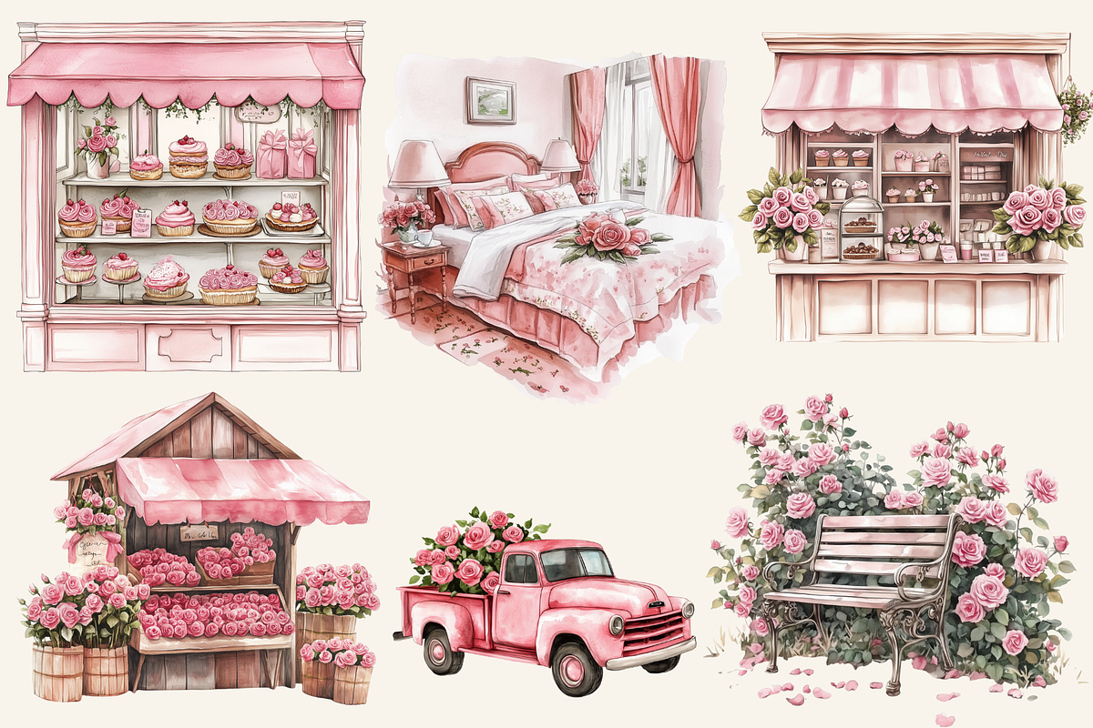 Pink Roses Pamper Time Clipart, an Illustration by NadiaTheronArt (Photo 4 of 5)