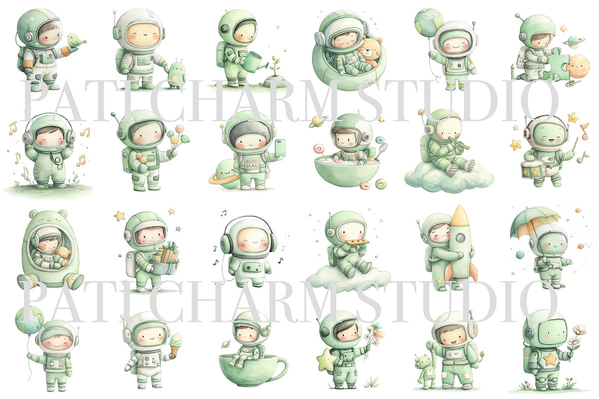 50 Kawaii Astronaut Clipart, a Decorative Illustration by Pati Charm Studio (Photo 2 of 9)